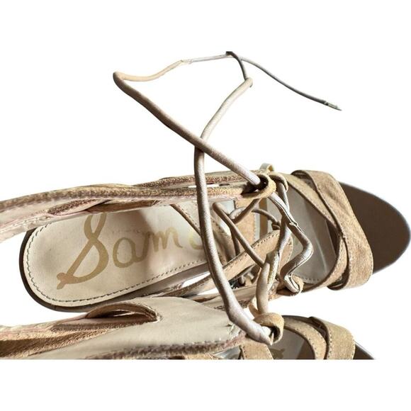 Sam Edelman Yardley Suede Lace-Up Sandals Block Heel Gladiator Tan Size 6.5 - Picture 3 of 8